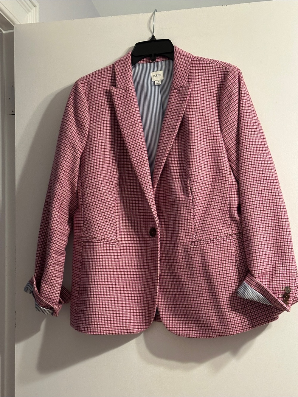 J. Crew Factory Pink Checked Single-Button Blazer